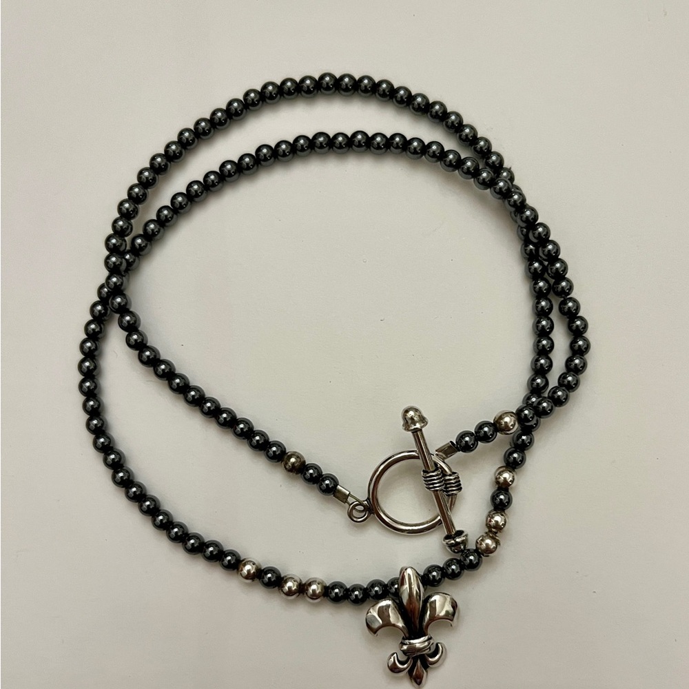 Mignon Faget Retired Fleur De Lis Hematite Necklace